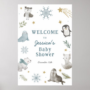 Välkomsthälsning för små babyskor i vinter-arktisk poster
