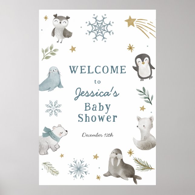 Välkomsthälsning för små babyskor i vinter-arktisk poster (Framsidan)