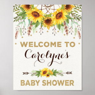 Välkomsthälsning för solblommor, babystölder Rusti Poster