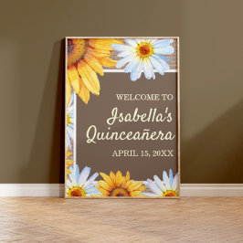 Välkomsthälsning för Solblommor White Daisy Burlap Poster
