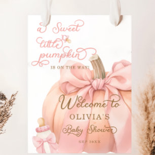 Välkomsthälsning för söt liten Pumpkin Bow Baby Sh Poster