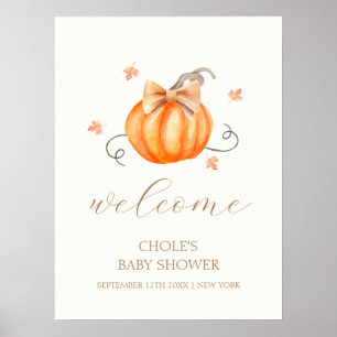 Välkomsthälsning för sött liten Pumpkin Bow Fall B Poster