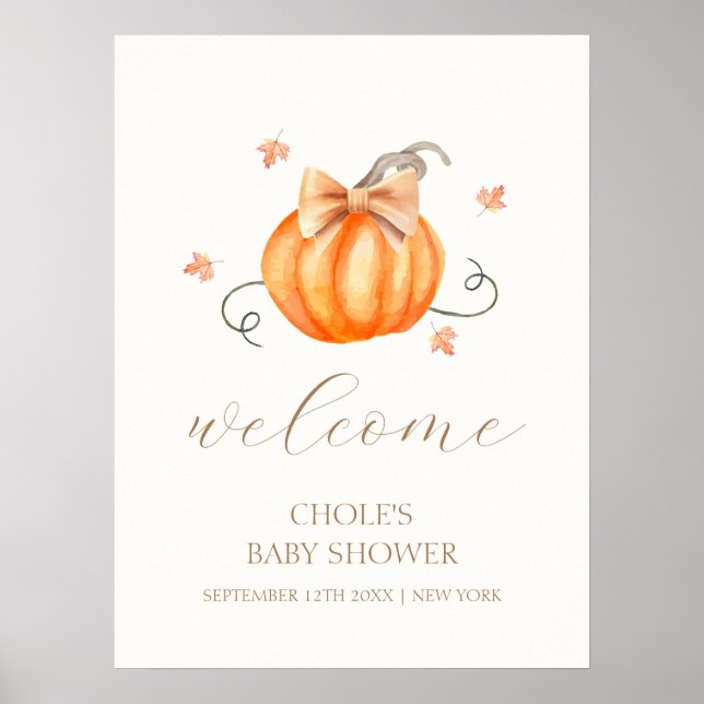 Välkomsthälsning för sött liten Pumpkin Bow Fall B Poster (Framsidan)