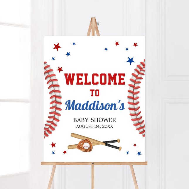 Välkomsthälsning för stjärna Baseball Baby Shower Poster (Sports Baby Shower Welcome Sign)