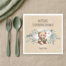 Välkomsthälsning för Storybook Nalle Greenery Baby Pappersservett