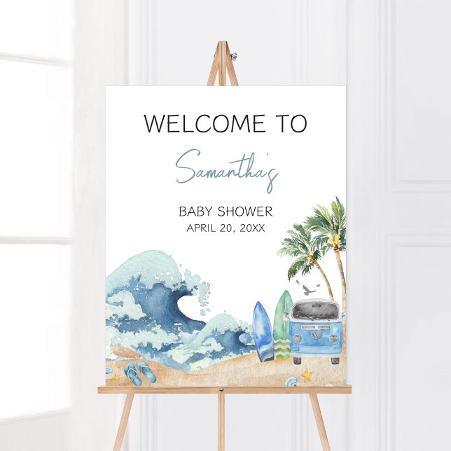 Välkomsthälsning för surfans anslagstavla poster (Surfing Summer Baby Shower Welcome Sign)