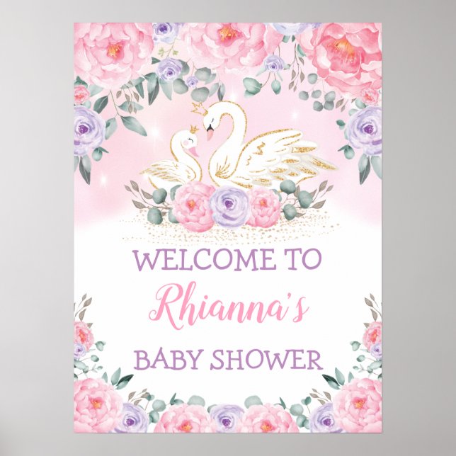 Välkomsthälsning för Svan Princess Baby Shower Poster (Framsidan)