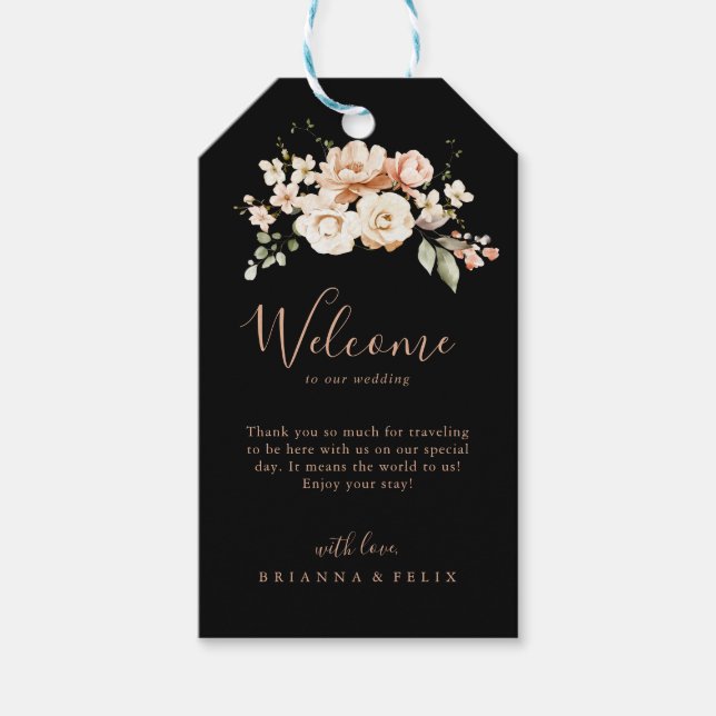 Välkomsthälsning för svart formellt Royal Blommigt Presentetikett (Framsidan)