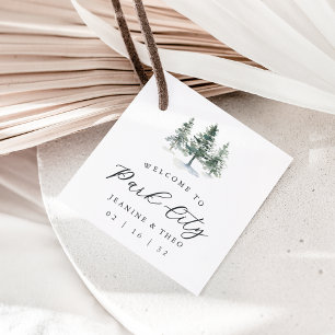 Välkomsthälsning för Timber Grove Winter Wedding Gåvor Etiketter