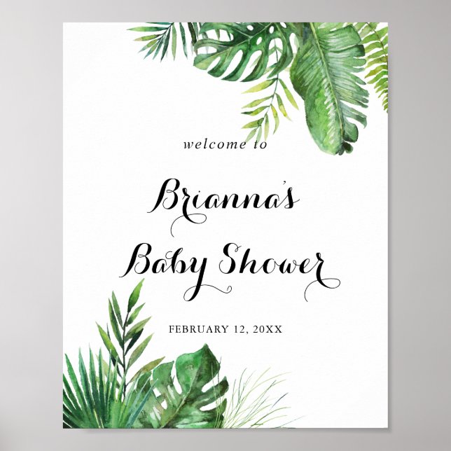 Välkomsthälsning för Tropical Greenery Baby Shower Poster (Framsidan)