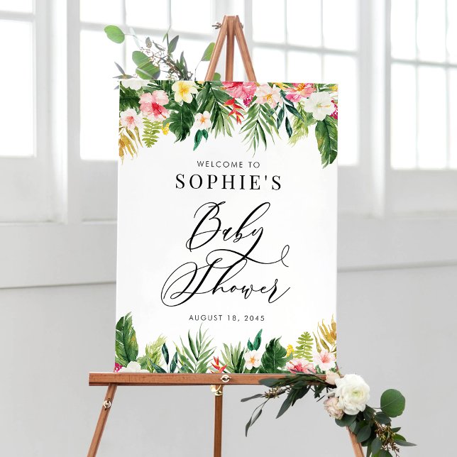 Välkomsthälsning för Tropiska blommor Baby Shower Poster (Skapare uppladdad)