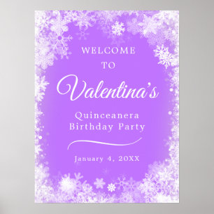 Välkomsthälsning för utskrivbar Quinceanera Snowfl Poster