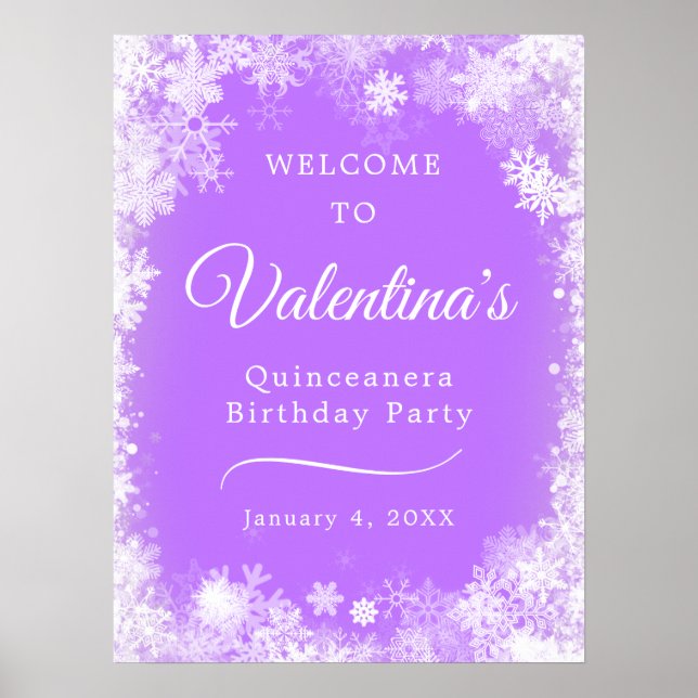 Välkomsthälsning för utskrivbar Quinceanera Snowfl Poster (Framsidan)