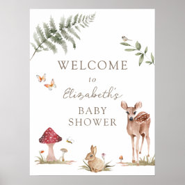 Välkomsthälsning för vackra skogsdjur, babyskor poster