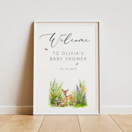 Välkomsthälsning för vackra skogsdjur, babyskor poster
