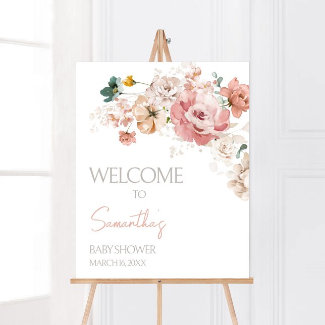 Välkomsthälsning för vår Wildblomma Baby Shower Poster (Summer Floral Baby Shower Welcome Sign)