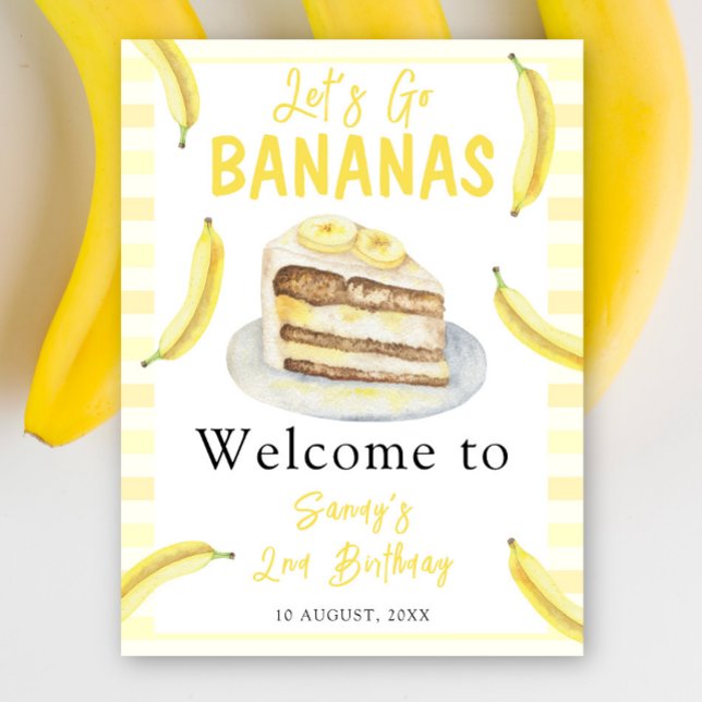 Välkomsthälsning för vattenfärg Bananas Cake Birth Poster (Skapare uppladdad)