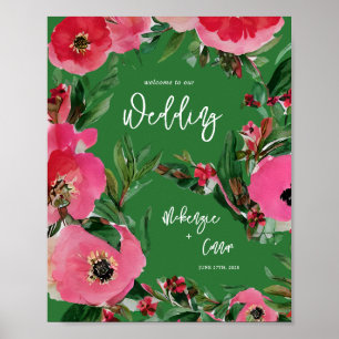 Välkomsthälsning för vattenfärgen Anemone Grönt Br Poster