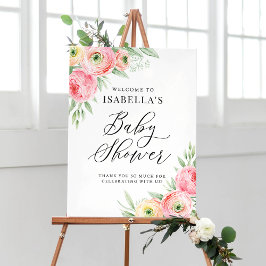 Välkomsthälsning för vattenfärgen Rosa Ranunculus  Poster