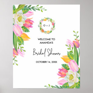 Välkomsthälsning för vattenfärgen Rosa Tulip Möhip Poster