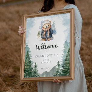 Välkomsthälsning för Vinter-skogskläder, babyskor, Poster