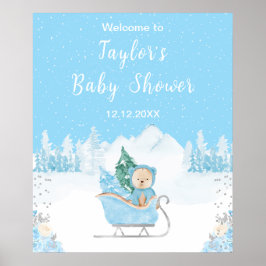 Välkomsthälsning för Vinterbjörn Blue Sleigh Baby  Poster