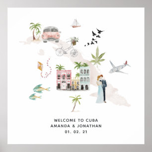 Välkomsthälsning för Watercolor Cuba Destinationsb Poster