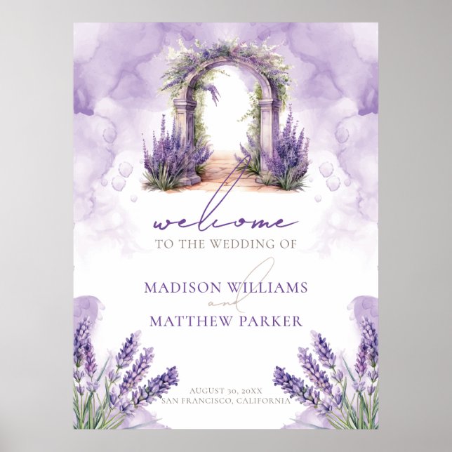 Välkomsthälsning för Watercolor Lavender Garden We Poster (Framsidan)