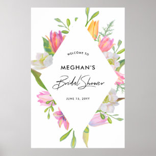 Välkomsthälsning för Watercolor Rosa Tulip Möhippa Poster