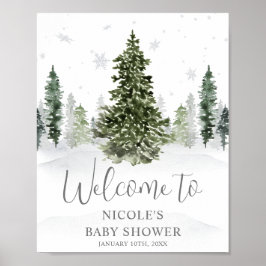 Välkomsthälsning för Watercolor Winter Forest Gråt Poster