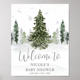 Välkomsthälsning för Watercolor Winter Forest Gråt Poster