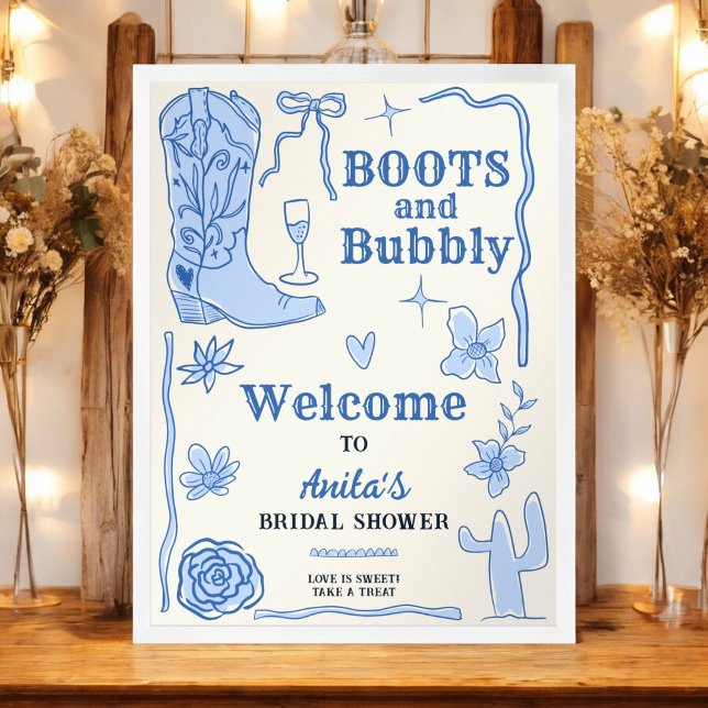 Välkomsthälsning för Western Möhippa Poster (Boots and Bubbly Western Bridal Shower Welcome Poster)