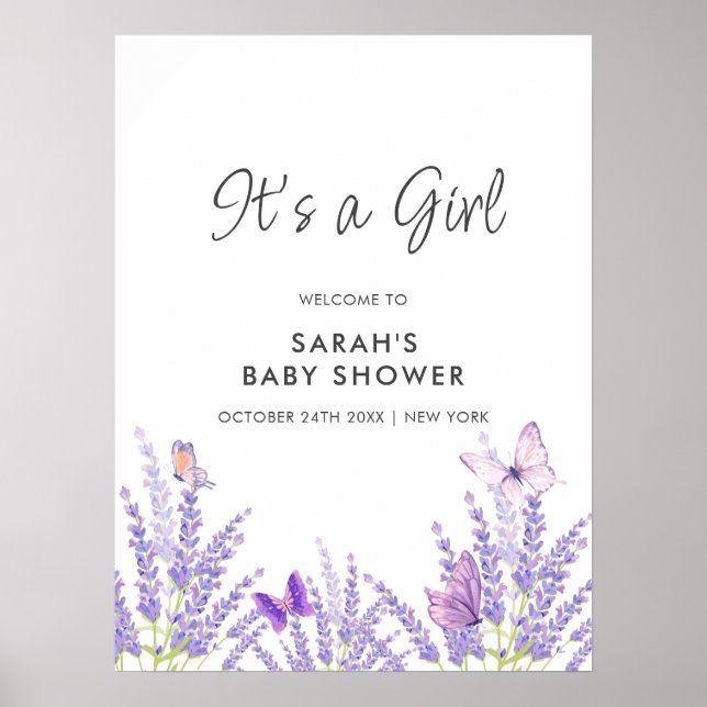 Välkomsthälsning för Whimsique Lavender Butterfly  Poster (Framsidan)