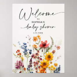 Välkomsthälsning för Wildblomma Baby Shower med tr Poster