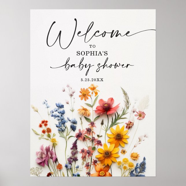Välkomsthälsning för Wildblomma Baby Shower med tr Poster (Framsidan)