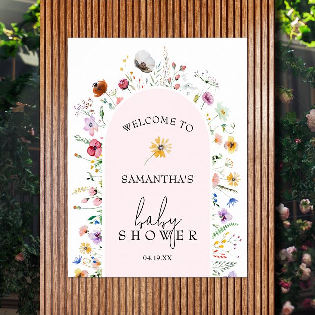 Välkomsthälsning för Wildblomma Baby Shower Poster (Wildflower pink girl baby shower welcome poster - INSTANT DOWNLOAD and/or PRINTED)