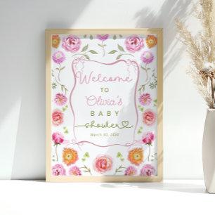 Välkomsthälsning för Wildblomma Blommigt Cute Baby Poster