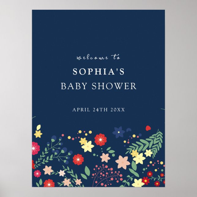 Välkomsthälsning för Wildblomme Baby Shower för ma Poster (Framsidan)