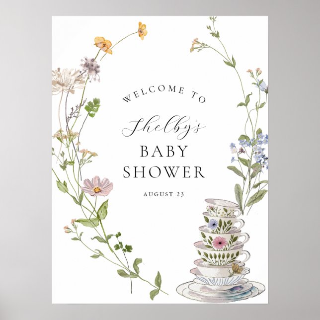 Välkomsthälsning för Wildblomme Tea Baby Shower Poster (Framsidan)