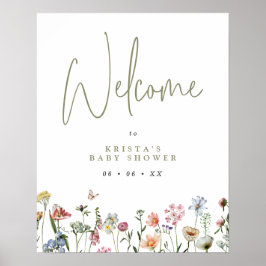 Välkomsthälsning för Wildblommor Baby Shower Poster