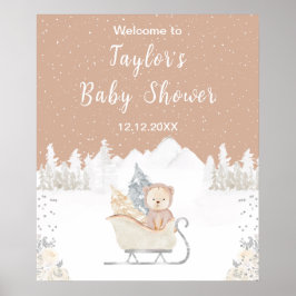 Välkomsthälsning för Winter Bear Brown Sleigh Baby Poster
