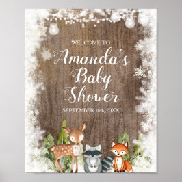 Välkomsthälsning för Wood Snöflingor Baby Shower p Poster