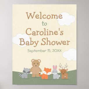 Välkomsthälsning för Woodland Animal Baby Shower P Poster