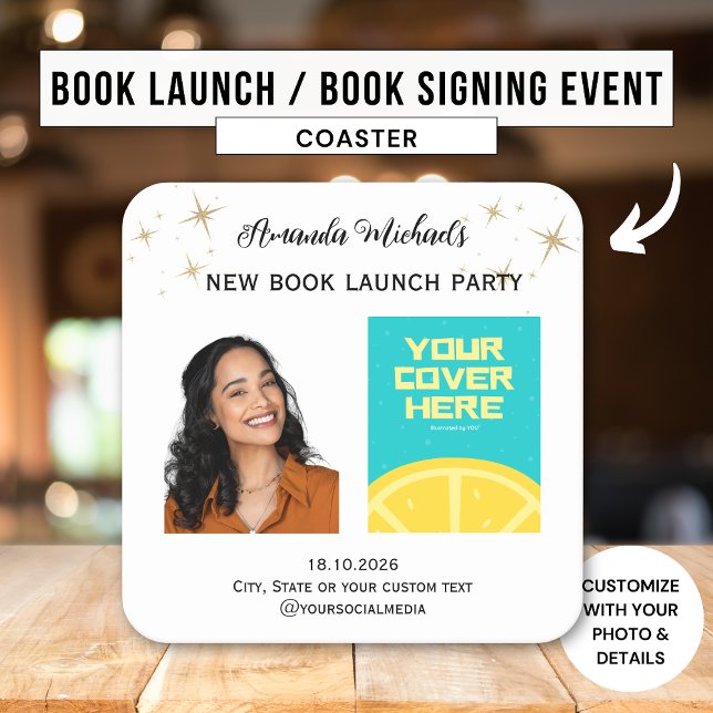 Välkomsthälsning för Writer Bok Launch Party Underlägg Papper Kvadrat (Skapare uppladdad)