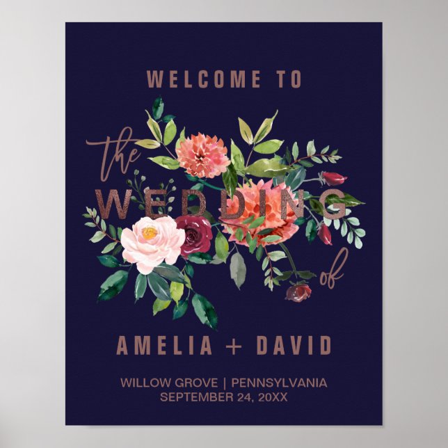 Välkomsthälsning från Blommigt Ro Guld Bröllop Poster (Framsidan)