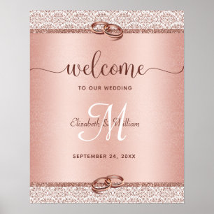 Välkomsthälsning från elegant Guld Monogram Bröllo Poster