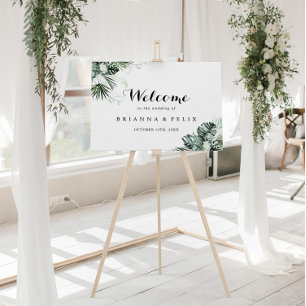 Välkomsthälsning från Tropical Grey White Blommigt Poster