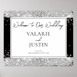 Välkomsthälsning från Winter Silver och Black Glit Poster
