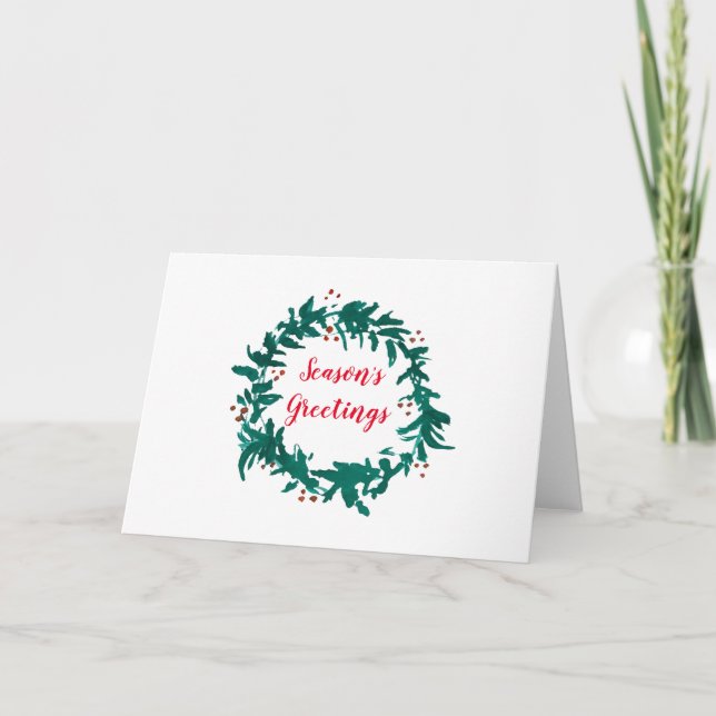 Välkomsthälsning Grön Krans Julbuske Målning Kort (Framsida)