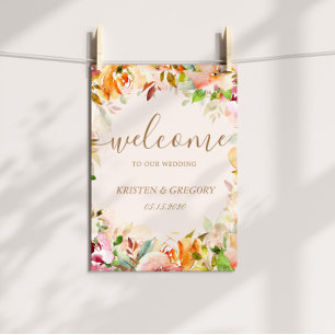 Välkomsthälsning i blommigt Bröllop Poster